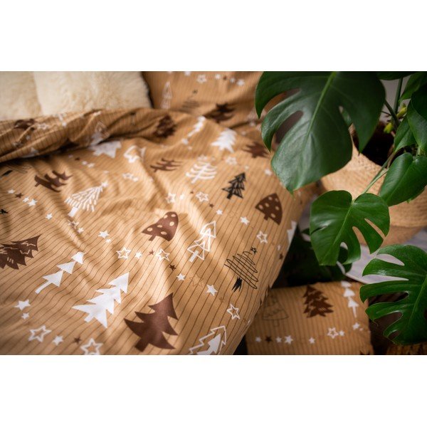 Hnedé bavlnené obliečky na jednolôžko Cotton House Trees, 140×200 cm-image-3