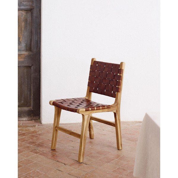 Kožené jedálenské stoličky v koňakovohnedo-prírodnej farbe v súprave 2 ks Calixta – Kave Home-image-1