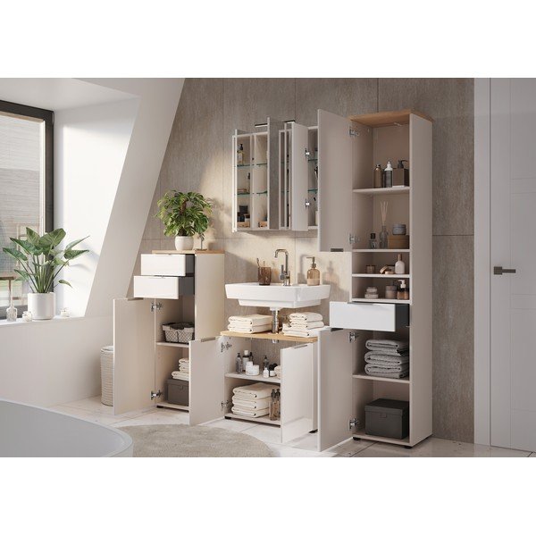 Krémovobiela lesklá skrinka pod umývadlo 70x58 cm Tavira – Germania-image-4