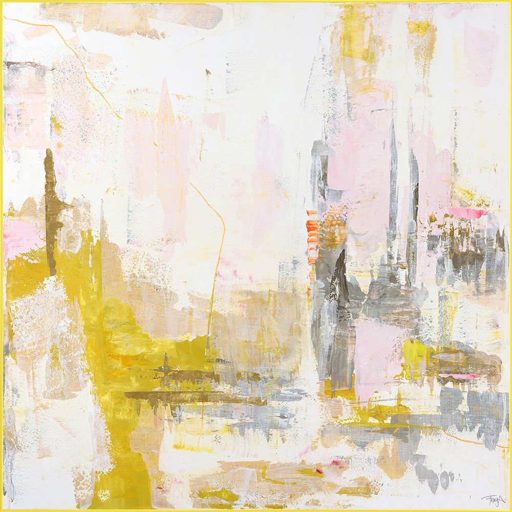 E-shop Tlačený/s ručne maľovanými prvkami obraz s rámom/na plátne 102x102 cm New Age Yellow – Malerifabrikken