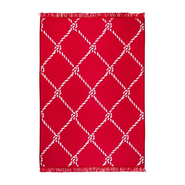 Červeno-biely obojstranný koberec Rope, 140 × 215 cm
