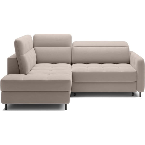 Svetlohnedá zamatová rozkladacia/s úložným priestorom rohová pohovka (ľavý roh/do L) Barea – ELTAP