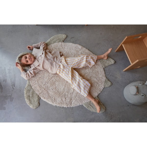 Béžový prateľný ručne tkaný bavlnený detský koberec 110x130 cm Sea Turtle – Lorena Canals-image-4