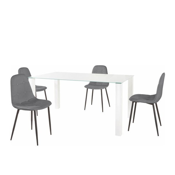 Sada jedálenského stola a 4 sivých stoličiek Støraa Dante, dĺžka stola 160 cm