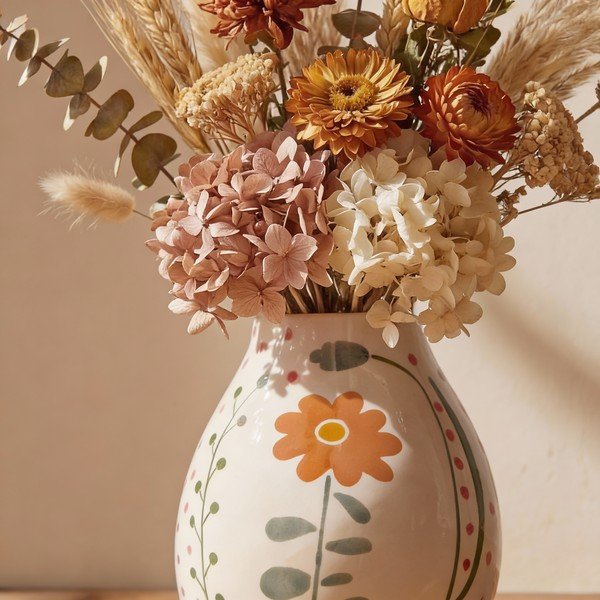 Krémová ručne maľovaná váza z kameniny (výška 17 cm) Taza – Bloomingville-image-2