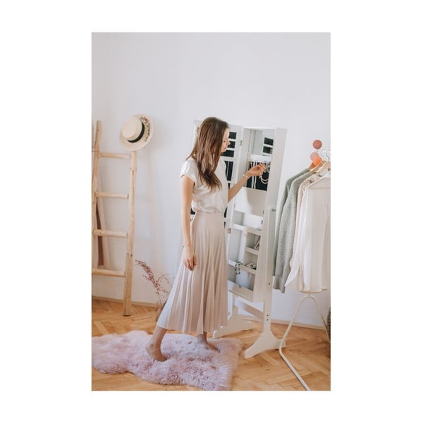 Biela stojacia šperkovnica so zrkadlom a LED podsvietením Bonami Essentials Bien-image-2