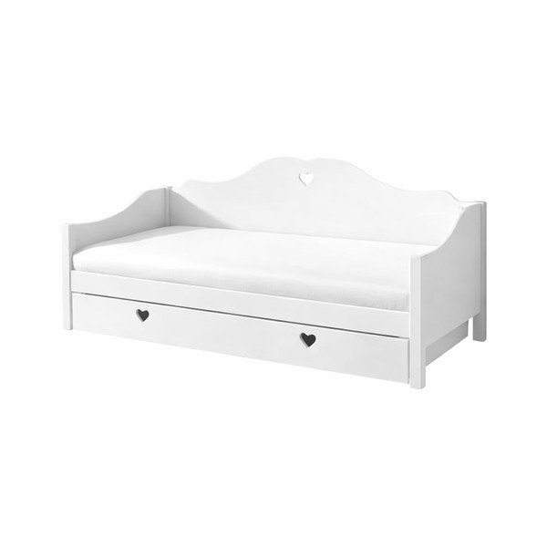 Biela detská posteľ z borovicového dreva s výsuvným lôžkom s úložným priestorom 90x200 cm AMORI – Vipack