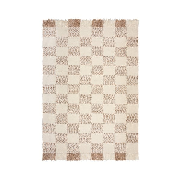 Krémový/v prírodnej farbe ručne tkaný koberec s prímesou vlny 160x230 cm Eric Checkboard – Flair Rugs
