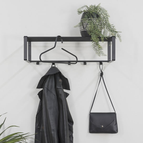 Čierny kovový nástenný vešiak s poličkou 70 cm Rex – Spinder Design-image-1