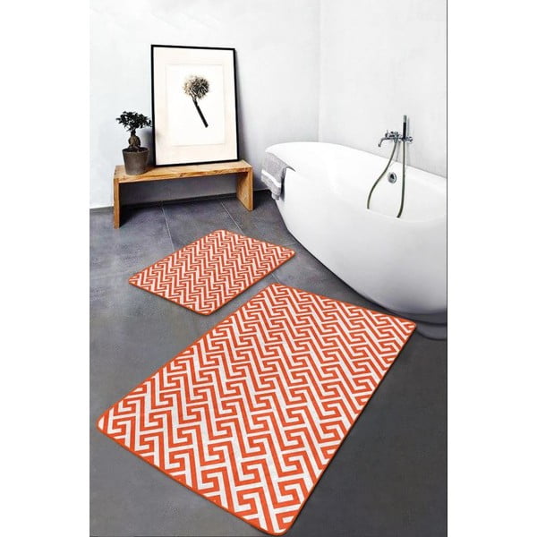 Oranžové zamatové kúpeľňové predložky v súprave 2 ks 60x100 cm – Mila Home-image-2