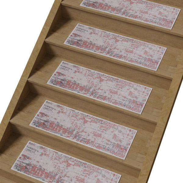 Ružovo-sivé bavlnené nášľapy na schody v súprave 16 ks 25x65 cm Milano Pembe – Vitaus-image-1