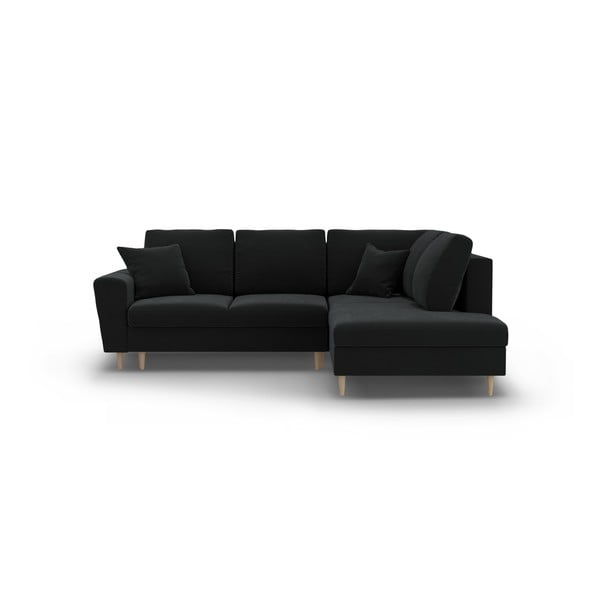 Čierna zamatová rozkladacia/s úložným priestorom rohová pohovka (pravý roh/do L) Kyoto – Cosmopolitan Design