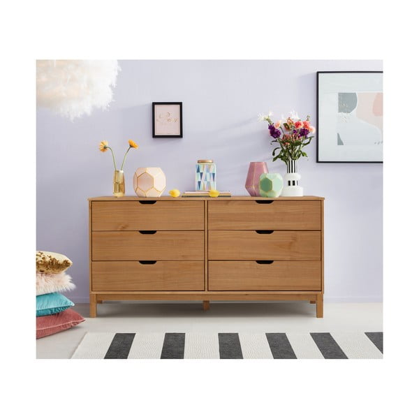 Nízka komoda z borovicového dreva v prírodnej farbe 150x75 cm Post – Støraa-image-1