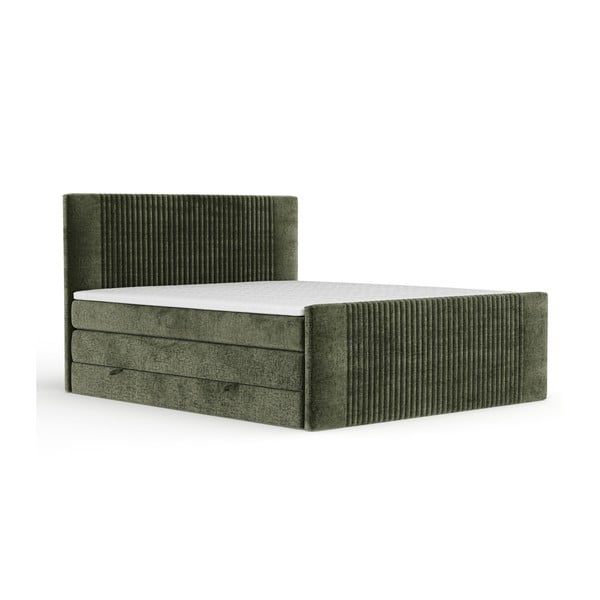 Tmavozelená boxspring posteľ s úložným priestorom 140x200 cm Bergamo – Maison de Rêve
