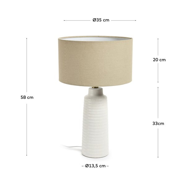 Biela stolová lampa s textilným tienidlom (výška 58 cm) Mijal - Kave Home-image-3