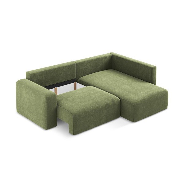 Zelená ženilková rozkladacia/s úložným priestorom rohová pohovka (pravý roh/do L) Kona – Makamii-image-4