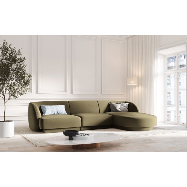 Zelená zamatová rohová pohovka (pravý roh) Miley – Micadoni Home-image-1