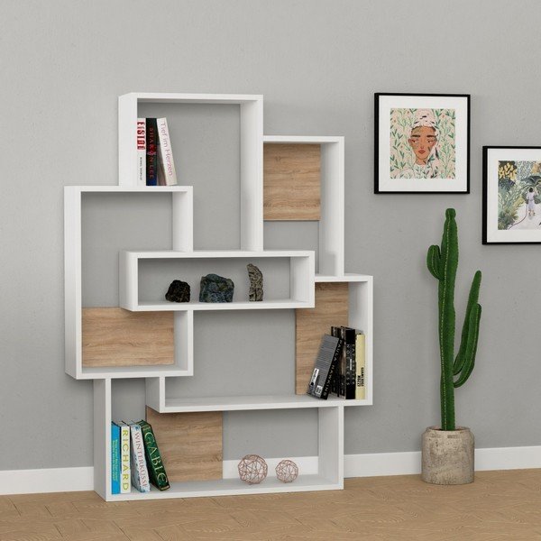 Biela knižnica s detailmi v dekore dubového dreva Barce White Oak-image-1