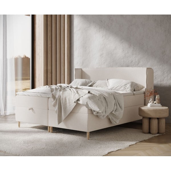 Krémová boxspring posteľ s úložným priestorom 160x200 cm Monpelli – Maison de Rêve-image-1