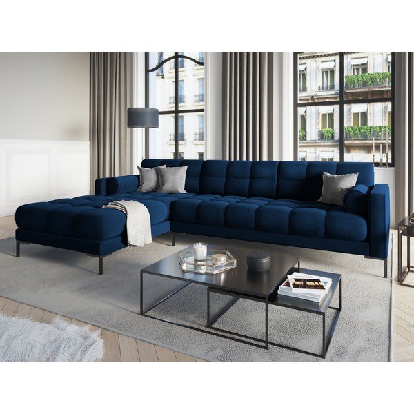 Tmavomodrá zamatová rohová pohovka Cosmopolitan Design Bali, ľavý roh-image-1