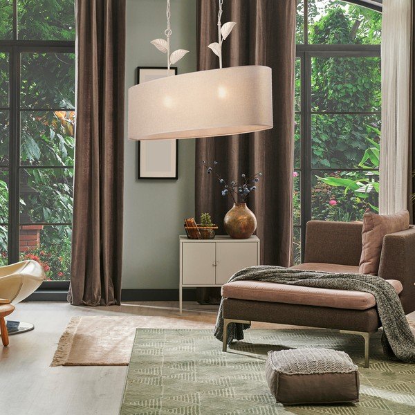 Závesné svietidlo v zlatej farbe s textilným tienidlom Noemi – LAMKUR-image-2