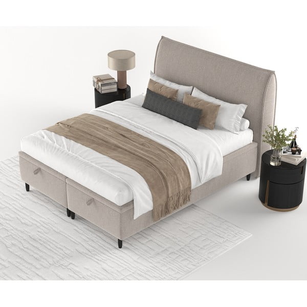 Sivobéžová čalúnená dvojlôžková posteľ s úložným priestorom 140x200 cm Pearl – Maison de Rêve-image-3