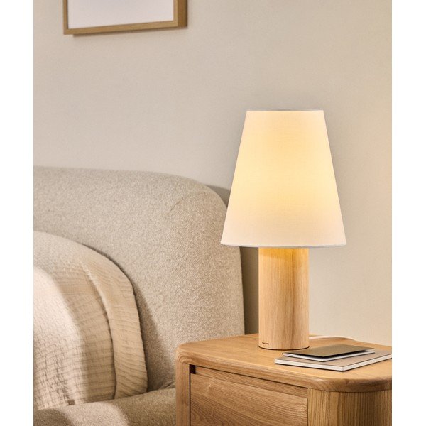 Biela/v prírodnej farbe stolová lampa z kaučukového dreva s textilným tienidlom (výška  49,5 cm) Marga – Kave Home-image-1