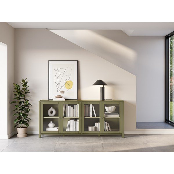 Zelená vitrína z borovicového dreva 186x80x40 cm Alessandra – Marckeric-image-1