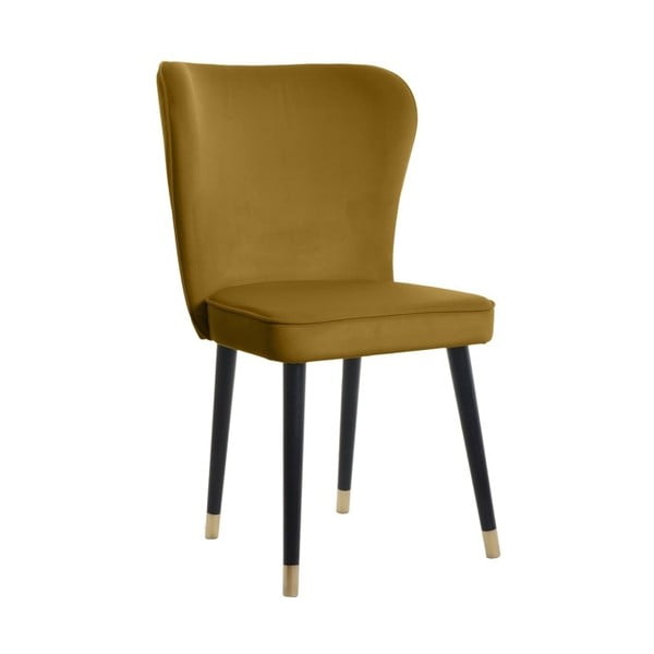 Horčicovohnedá jedálenská stolička s detailmi v zlatej farbe JohnsonStyle Odette French Velvet
