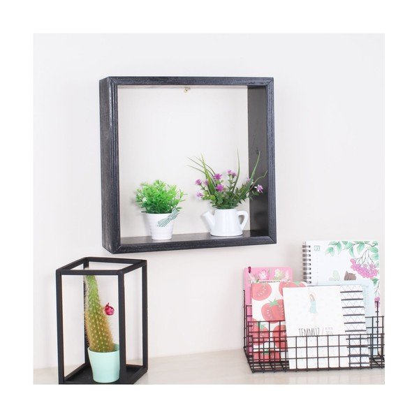 Čierna drevená nástenná polička North Carolina Scandinavian Home Decors Cube-image-1