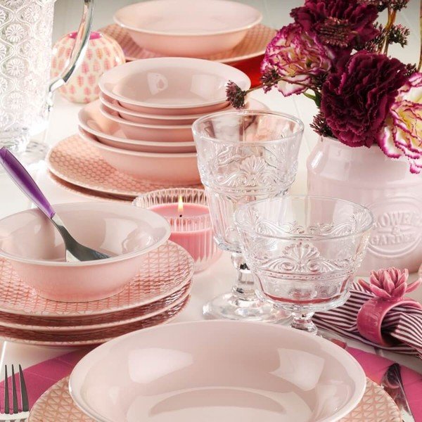 24-dielna súprava ružovo-bieleho porcelánového riadu Kütahya Porselen Amelia-image-1