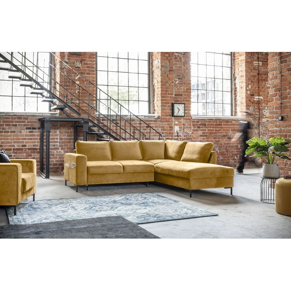 Žltá zamatová rozkladacia rohová pohovka (pravý roh) Lofty Lilly – Miuform-image-3