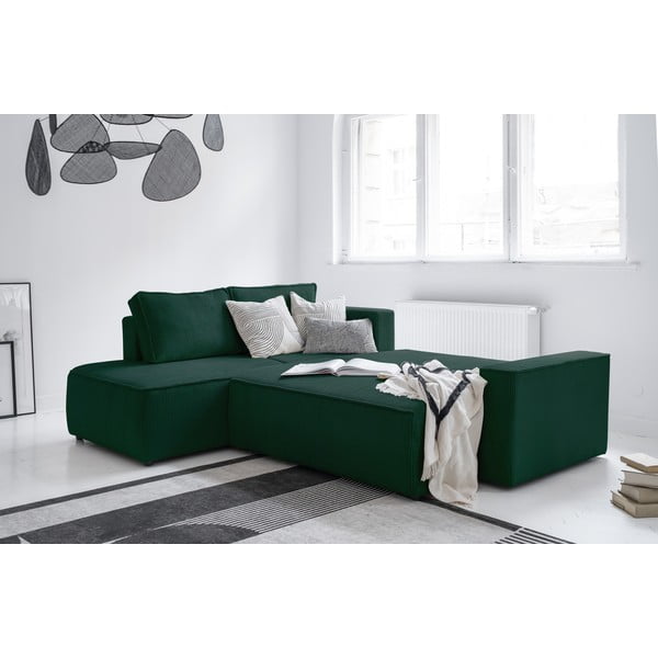 Tmavozelená menčestrová rozkladacia rohová pohovka (ľavý roh) Brave Dave – Miuform-image-4