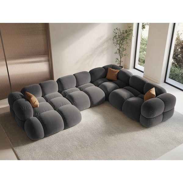 Sivá zamatová rohová pohovka (pravý roh/do tvaru "U") Loretto – Cosmopolitan Design-image-1