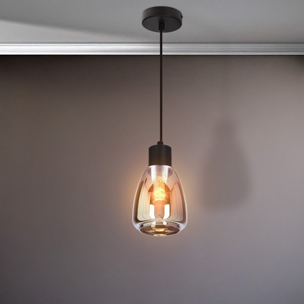 Čierne závesné svietidlo so skleneným tienidlom ø 12 cm Moldo – Candellux Lighting-image-3