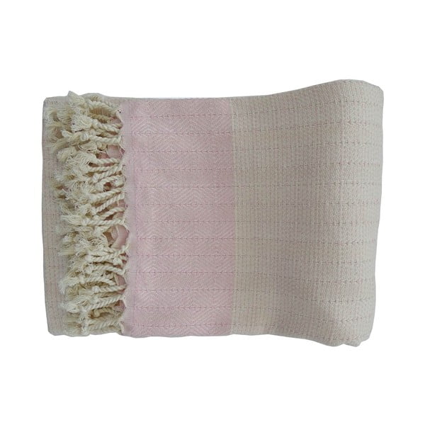 Ružovo-biela ručne tkaná osuška z prémiovej bavlny Nefes, 100 × 180 cm