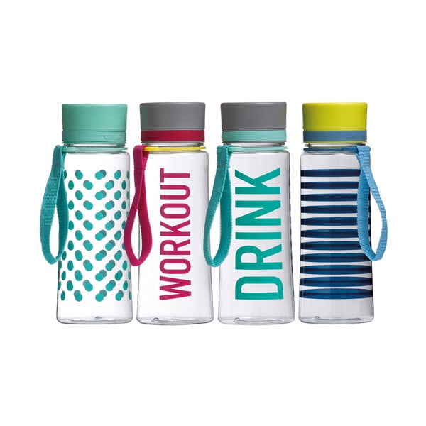 Sada 4 cestovných fliaš Premier Housewares Mimo Water Bottle 650ml, 4ks