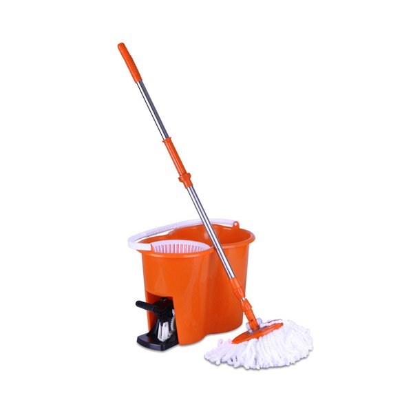 Oranžový set mopu so žmýkačom a vedrom Orion Vorte×