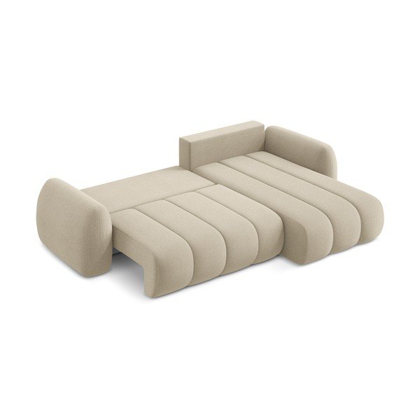 Svetlohnedá rozkladacia/s úložným priestorom rohová pohovka z textílie buklé (pravý roh/s leňoškou) Pele – Makamii-image-4