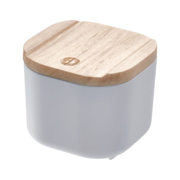 Sivý úložný box s vekom z dreva paulownia iDesign Eco, 9 x 9 cm