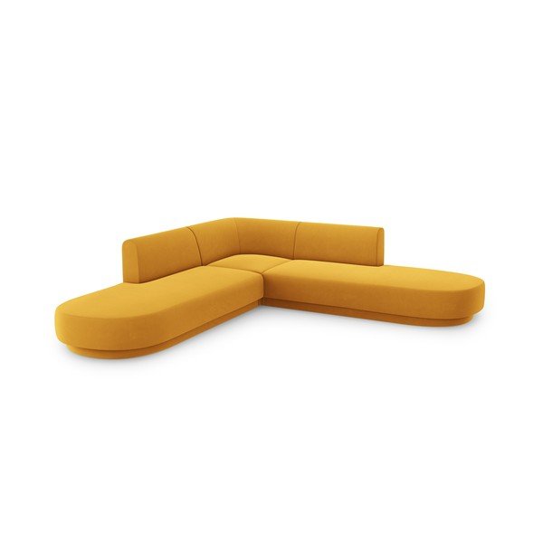 Zamatová rohová pohovka v horčicovej farbe Miley – Micadoni Home-image-3