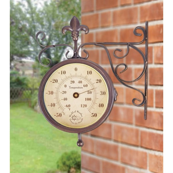 Nástenné hodiny s teplomerom Esschert Design Rustic-image-2