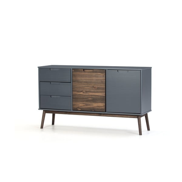 Antracitová/tmavohnedá nízka komoda z borovicového dreva 140x80 cm Nussa – Marckeric-image-2