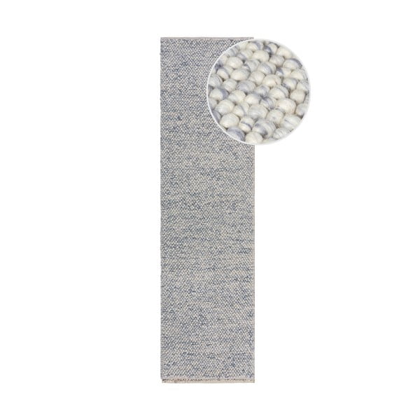 Svetlomodrý ručne tkaný behúň s prímesou vlny 60x230 cm Minerals – Flair Rugs