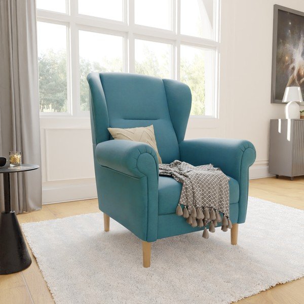 Tyrkysovomodré kreslo ušiak Swan – Ropez-image-3