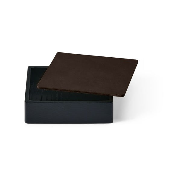 Čierny/hnedý drevený/z eko kože úložný box s vekom/dekoratívny 11x11x3,5 cm Square Nupo – LIND DNA-image-1