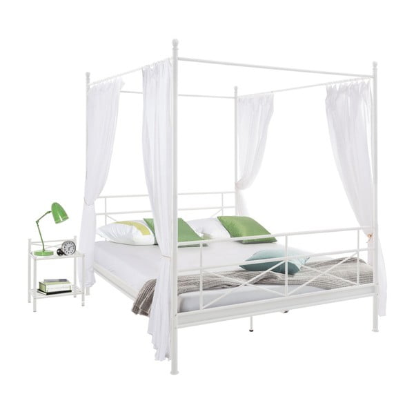 Biela kovová posteľ Støraa Tanja Canopy, 140 × 200 cm
