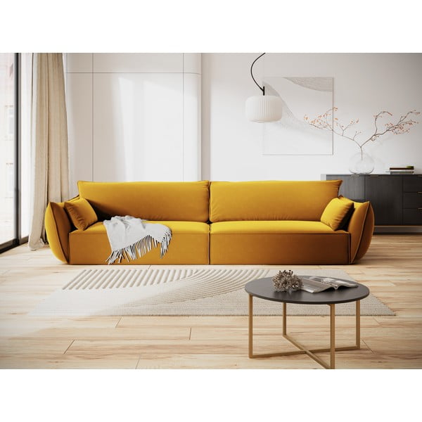 Zamatová pohovka v horčicovej farbe 248 cm Vanda – Mazzini Sofas-image-1