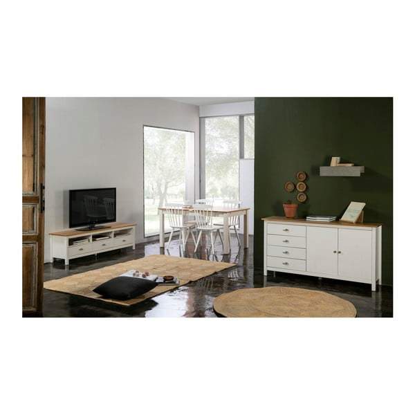 Biela komoda z masívneho borovicového dreva so 4 zásuvkami Marckeric Jade, dĺžka 150 cm-image-1