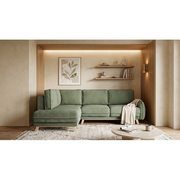 Svetlozelená menčestrová rozkladacia rohová pohovka (ľavý roh) Tori – Bonami Selection-image-1